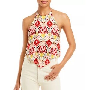 Alice + Olivia Red Multi Vintage Market Frenchie Handkerchief Top, Size XS